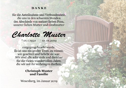 Danksagungskarten Trauer Bank