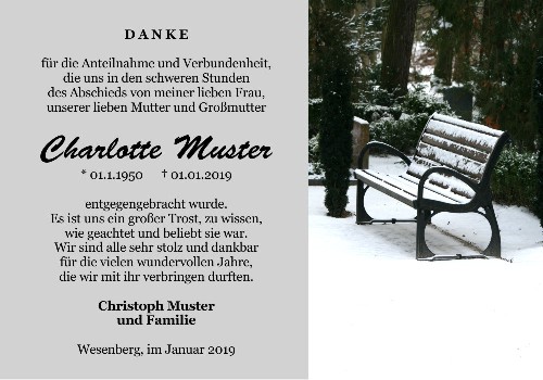 Danksagungskarten Trauer Bank