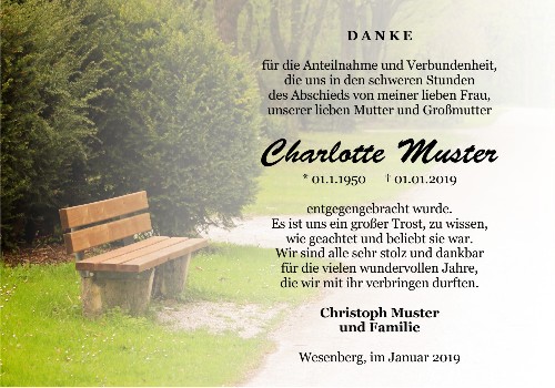 Danksagungskarten Trauer Bank