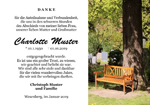 Danksagungskarten Trauer Bank