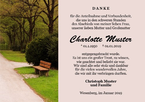 Danksagungskarten Trauer Bank