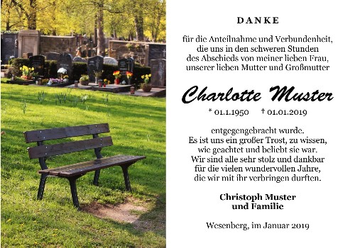 Danksagungskarten Trauer Bank