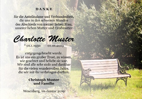 Danksagungskarten Trauer Bank