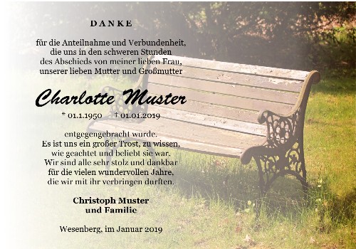 Danksagungskarten Trauer Bank