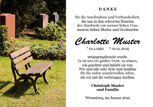 Danksagungskarten Trauer Bank