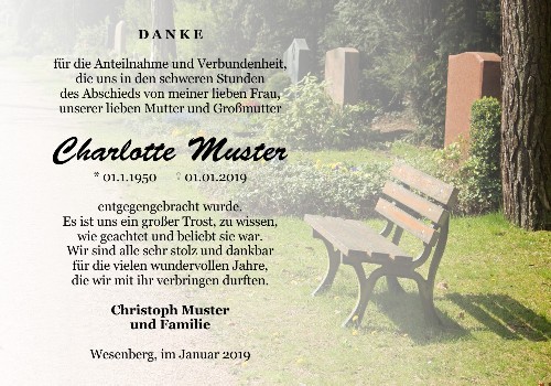 Danksagungskarten Trauer Bank