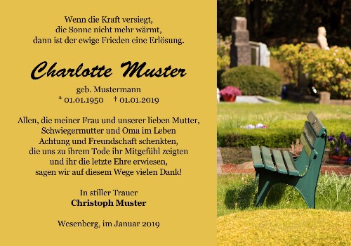 Danksagungskarten Trauer Bank