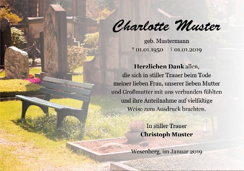 Danksagungskarten Trauer Bank