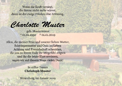 Danksagungskarten Trauer Bank