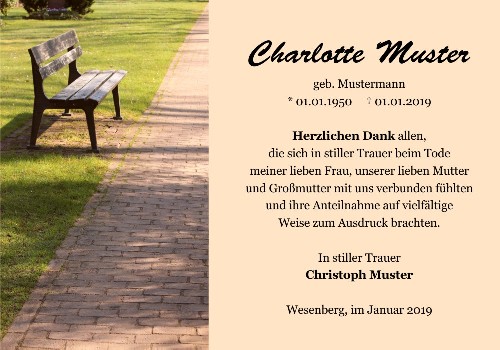 Danksagungskarten Trauer Bank