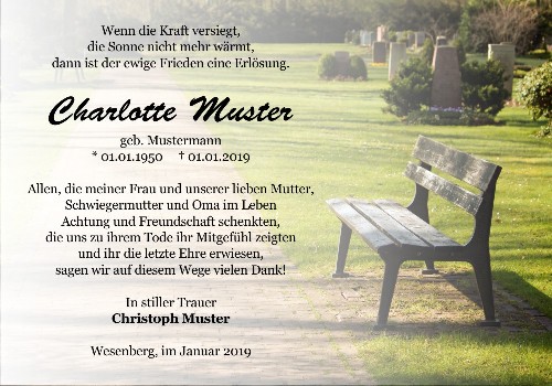 Danksagungskarten Trauer Bank