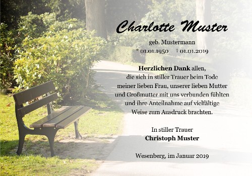 Danksagungskarten Trauer Bank