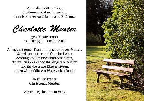 Danksagungskarten Trauer Bank