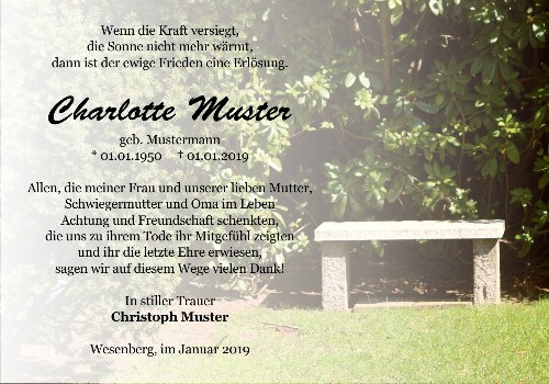 Danksagungskarten Trauer Bank