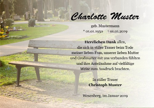 Danksagungskarten Trauer Bank