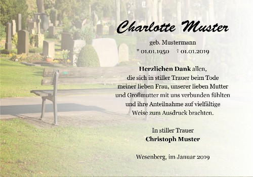 Danksagungskarten Trauer Bank