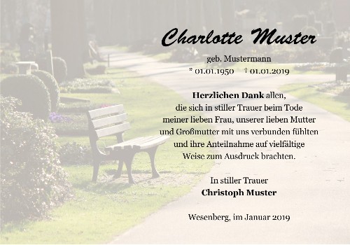 Danksagungskarten Trauer Bank