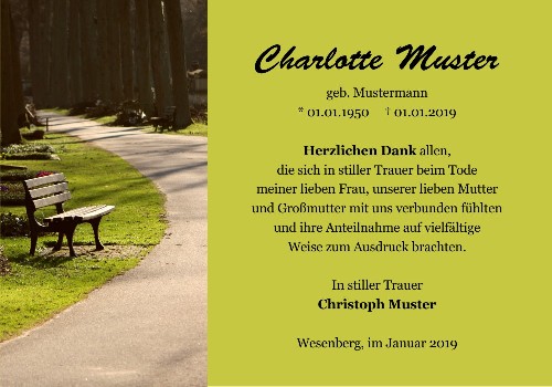 Danksagungskarten Trauer Bank