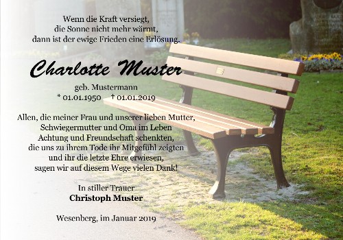 Danksagungskarten Trauer Bank