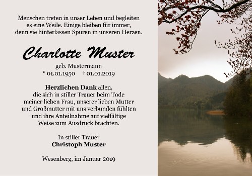 Danksagungskarten Trauer Berg