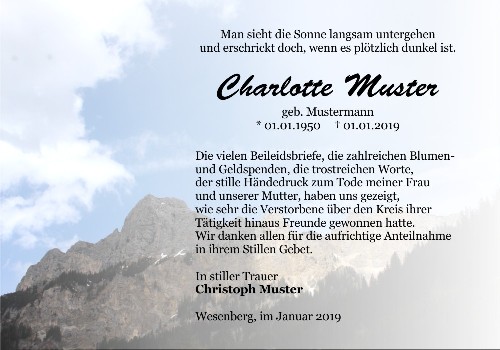 Danksagungskarten Trauer Berg