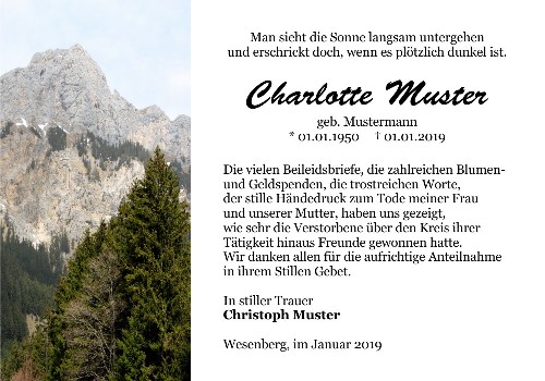 Danksagungskarten Trauer Berg