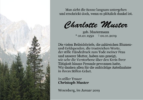 Danksagungskarten Trauer Berg