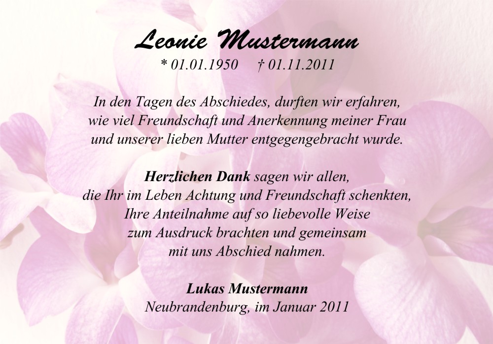 Danksagungskarten Trauer Blume