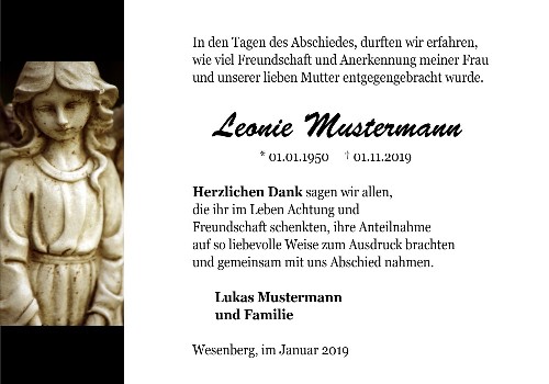 Danksagungskarten Trauer Engel