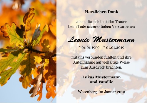 Danksagungskarten Trauer Herbst