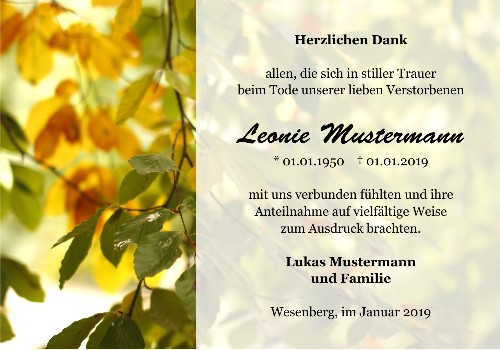 Danksagungskarten Trauer Herbst