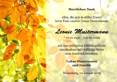 Danksagungskarten Trauer Herbst