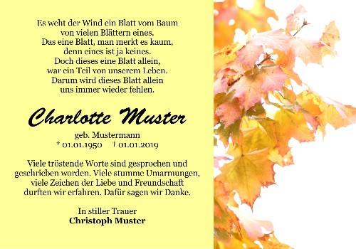 Danksagungskarten Trauer Herbst