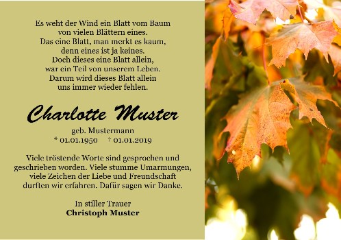 Danksagungskarten Trauer Herbst