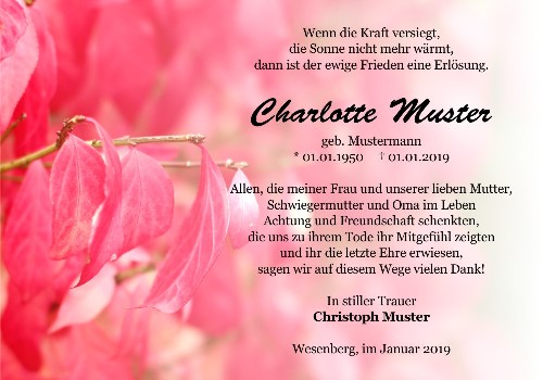 Danksagungskarten Trauer Herbst