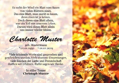 Danksagungskarten Trauer Herbst