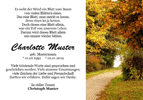 Danksagungskarten Trauer Herbst