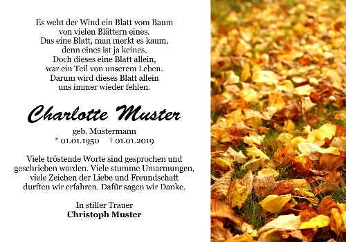 Danksagungskarten Trauer Herbst