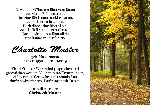 Danksagungskarten Trauer Herbst