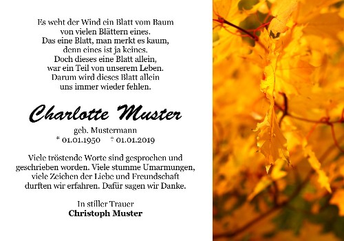 Danksagungskarten Trauer Herbst