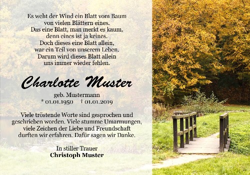 Danksagungskarten Trauer Herbst