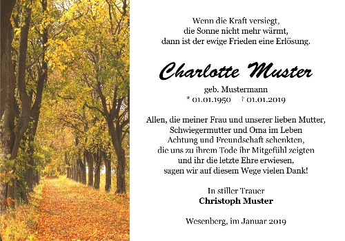 Danksagungskarten Trauer Herbst