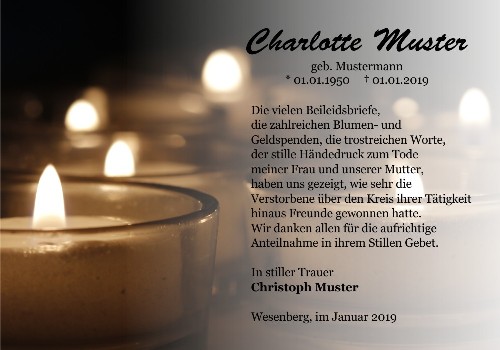 Danksagungskarten Trauer Kerze