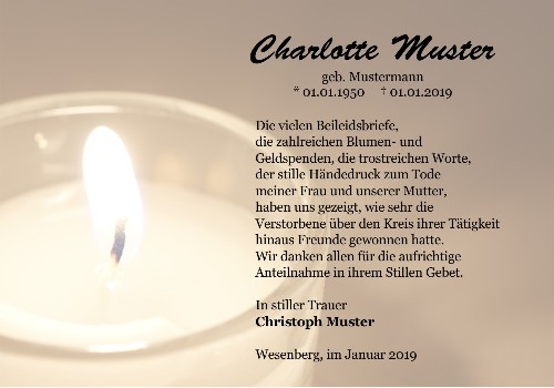 Danksagungskarten Trauer Kerze