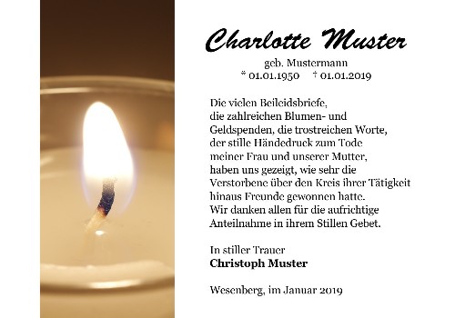 Danksagungskarten Trauer Kerze