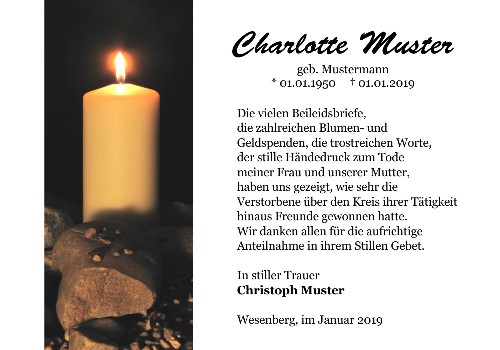 Danksagungskarten Trauer Kerze