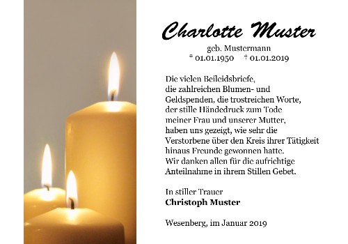 Danksagungskarten Trauer Kerze