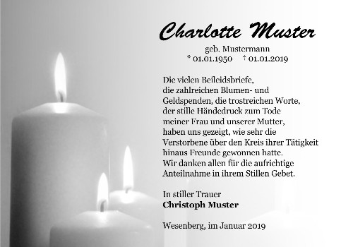 Danksagungskarten Trauer Kerze