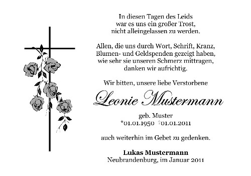 Danksagungskarten Trauer Kreuz