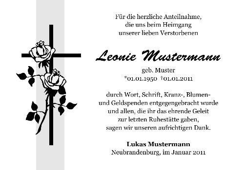 Danksagungskarten Trauer Kreuz